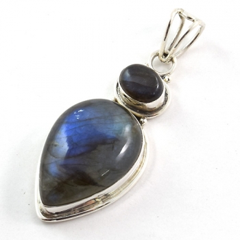 Blue fire labradorite teard drop gemstone sterling silver 925 pendant
